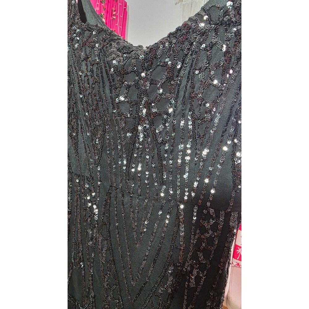 Windsor Black Lace Sequin Beaded Mini Dress Size 8 Cocktail Spaghetti Strap - Picture 4 of 9